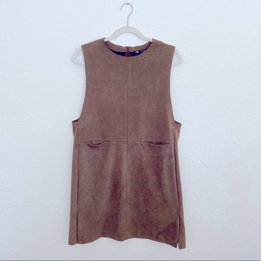 ZARA Womens Tan Brown Large Sleeveless Midi Tank Dress